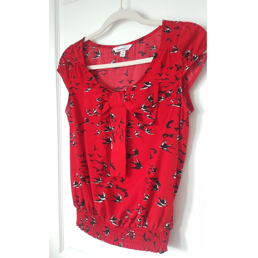 Speechless Sparrow Blouse Red with Bow Size Small